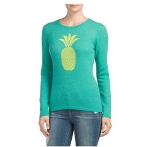 HANNAH ROSE Cashmere Intarsia Knit Sweater Pineapple‎ Graphic Medium M Tropical